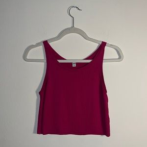 Uniqlo Ribbed Stretch Cropped Tank Top Magenta, Like New, Size Large